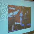 На екрані – фото з церемонії нагородження Василя Щеглюка дипломом лауреата конкурсу «Коронація слова»